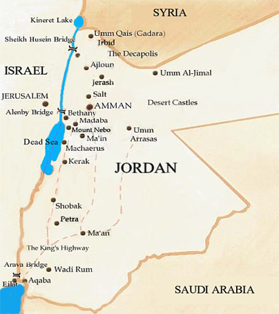 Map of Jordan's cities (credits: Teach All Nations Inc.)